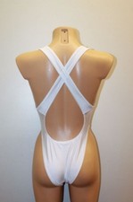 Women One piece Leotard 203-13 Bottom Half Closed Open Back White Spandex Size S