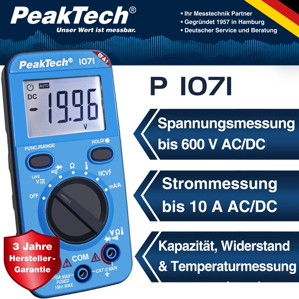 PeakTech P 1071 – Digital Multimeter, Strommessgerät, Spannungsprüfer - Bild 2 von 4
