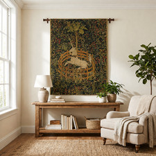 Medieval Unicorn in Captivity Woven Wall Tapestry Gift Dark Academia Castlecore