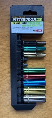 10 PC 1/4'' Drive Deep Wall Color Coded SAE Socket Set Incomplete Missing 2