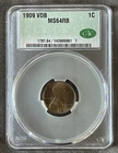 1909 VDB Lincoln Wheat Cent 1C CACG MS64 RB Red Brown Key Early Date