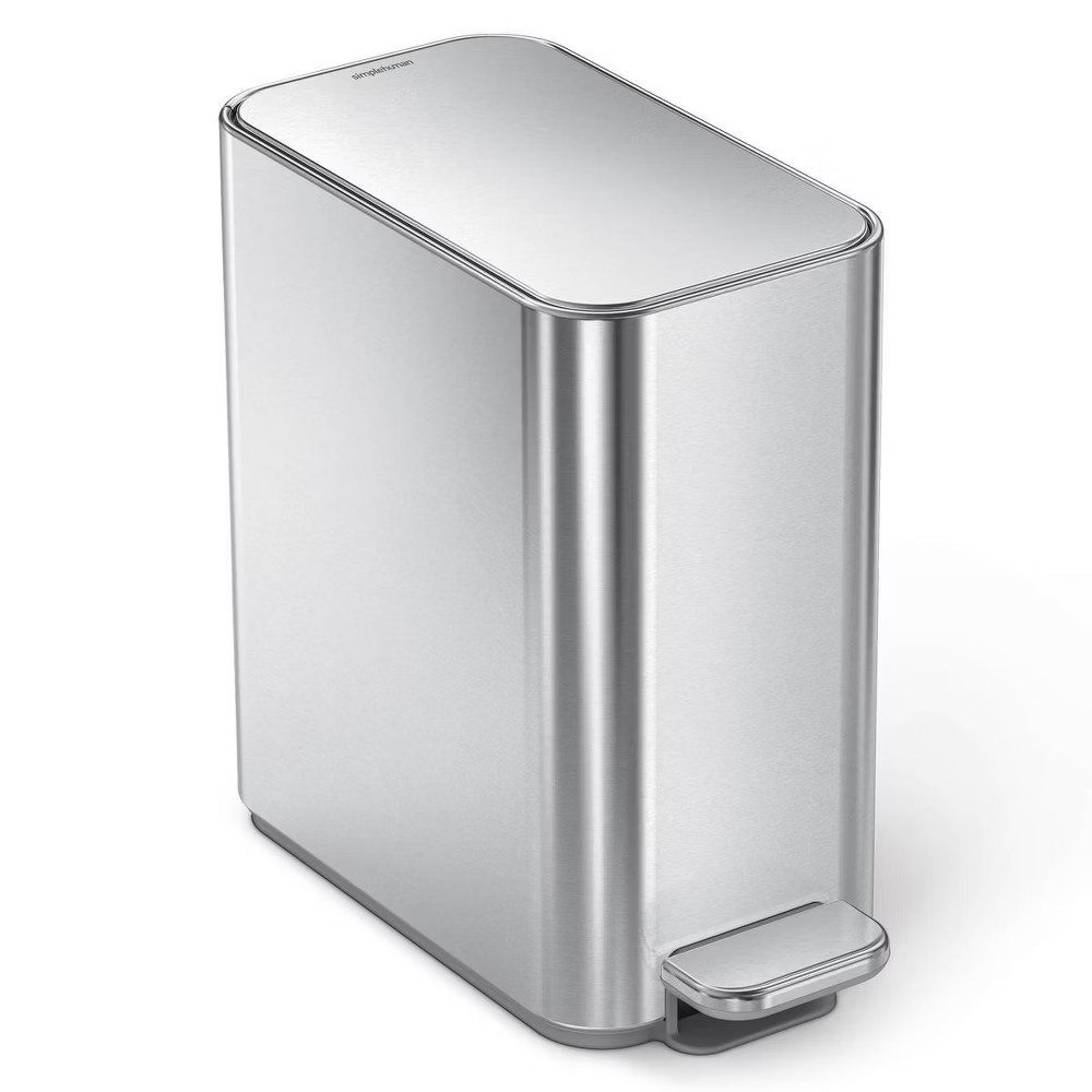 Simplehuman Compact Trash Can Slim Profile Brushed Silver 5L Bathroom Step