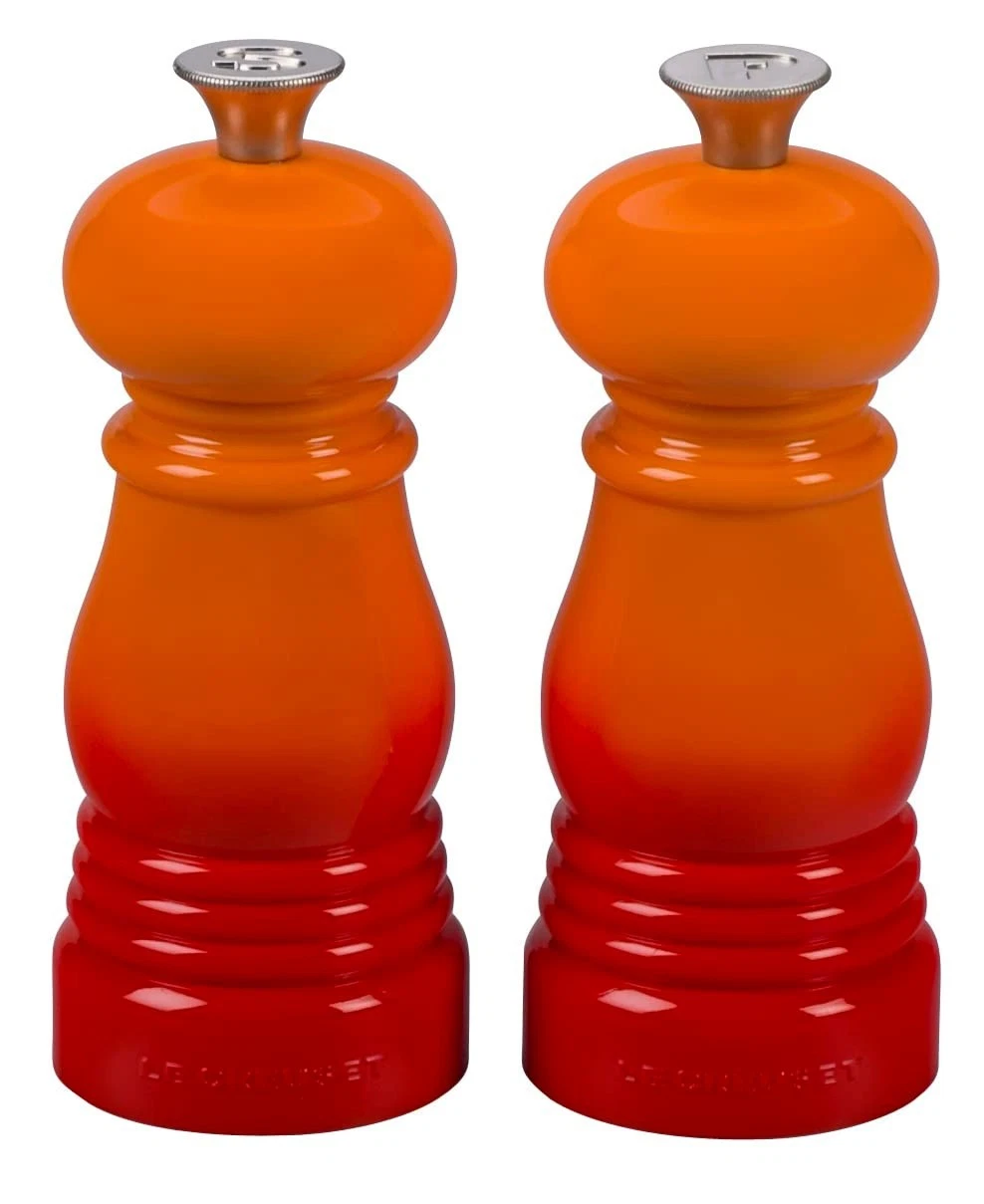 Le Creuset Petite Salt and Pepper Mill Set, 5" x 2" each, Flame