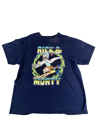 T Shirt Rick Morty Mens XL Blue Cartoon Tee Adult Portal Comedy Show Navy