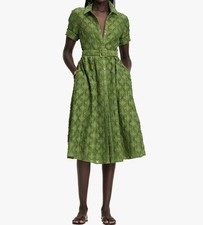 Women Kate Spade Collared Floral Short Sleeve A-line Midi Dress Green