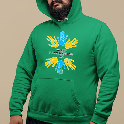 Welt-Down-Syndrom-Tag Hoodie Blau Gelb Hände Bewusstsein Unterstützung Geschenk
