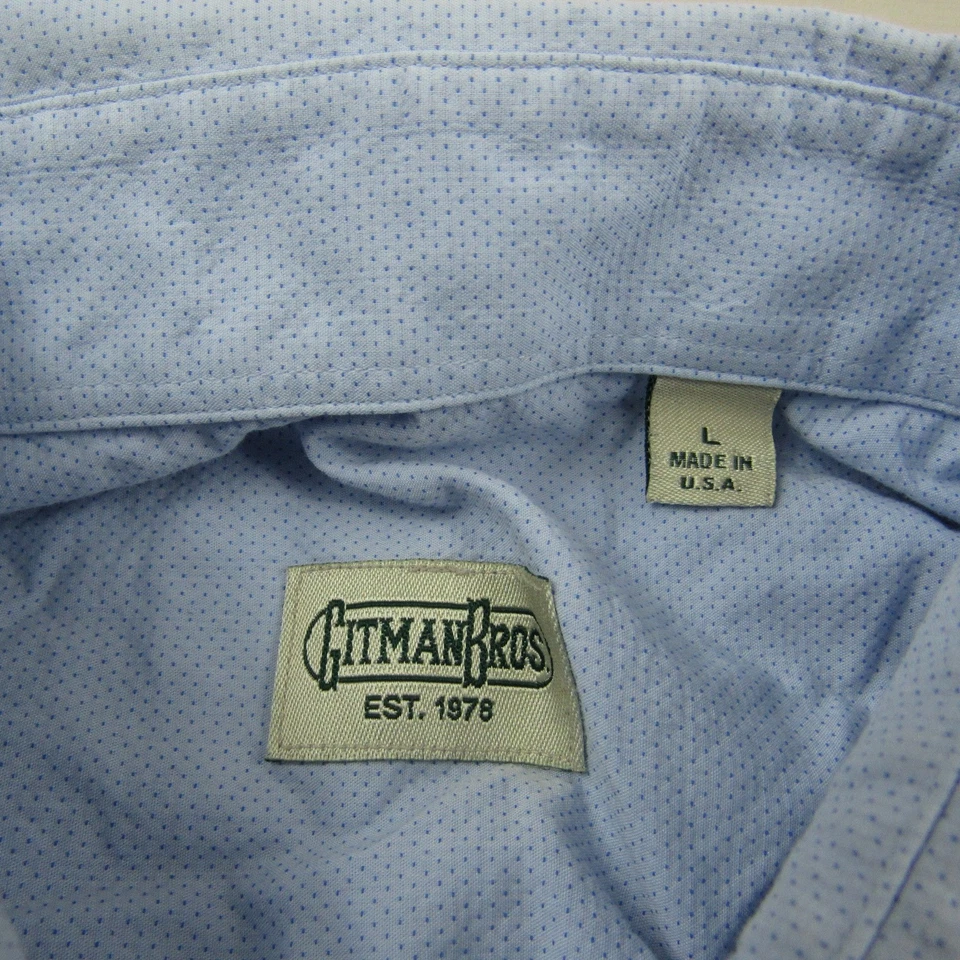 Gitman Bros Shirt Mens Large Blue Popover Polka Dot Long Sleeve Cotton USA Made - Image 3 of 4