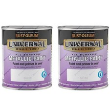 2x Rust-Oleum Universal All-Surface Self Primer Paint Metallic Silver 250ml