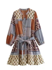 Zara 100% Cotton Get What You Love Rust Orange Mixed Print Dress XS NEW