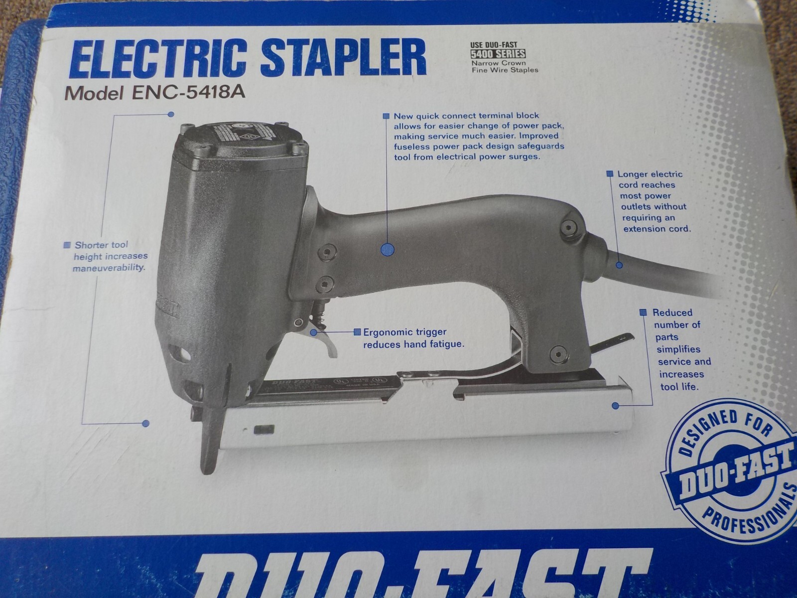DuoFast CarpetPro ENC5418A Electric Carpet Tacker Stapler with Case