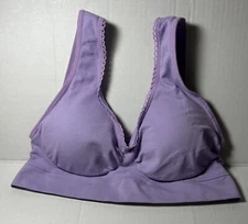 New women Genie Bra with lace trimming size 2XL Lilac removable pads Wireless