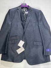 Mens Statement Italy Navy Blue Houndstooth Three Piece Tuxedo Size 48L NEW