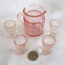 Vintage Mosser Jennifer Miniature Set 11 Pink Glass Pitcher  Four Tumblers