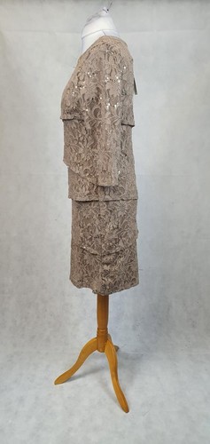 Ronni Nicole Lace And Sequin Tiered Sheath Dress Taupe Size UK 10 BOX1 FF 07 - Picture 4 of 5