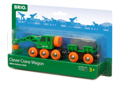 Brio World Eisenbahn Waggon Grüner Kranwagen Anhänger und Fracht 4 Teile 33698