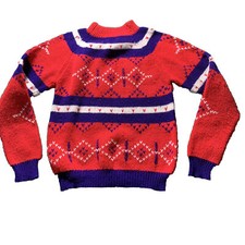 JC Penney Ski Style Sweater Small SEE MEASUREMENTS Red White Blue VTG Acrylic