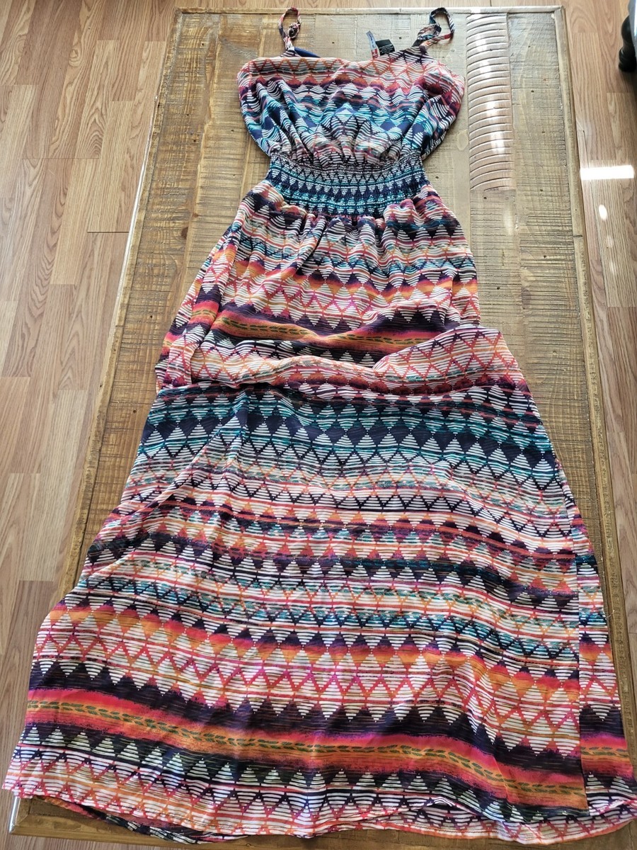 Fire Los Angeles Size S Maxi Dress Aztec Tribal Southwestern Chiffon  Sleevless