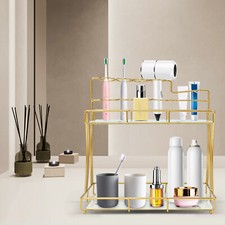 Bathroom Organizer Rack Countertop W/ toothbrush Holders Bathroom Vanity Shelf