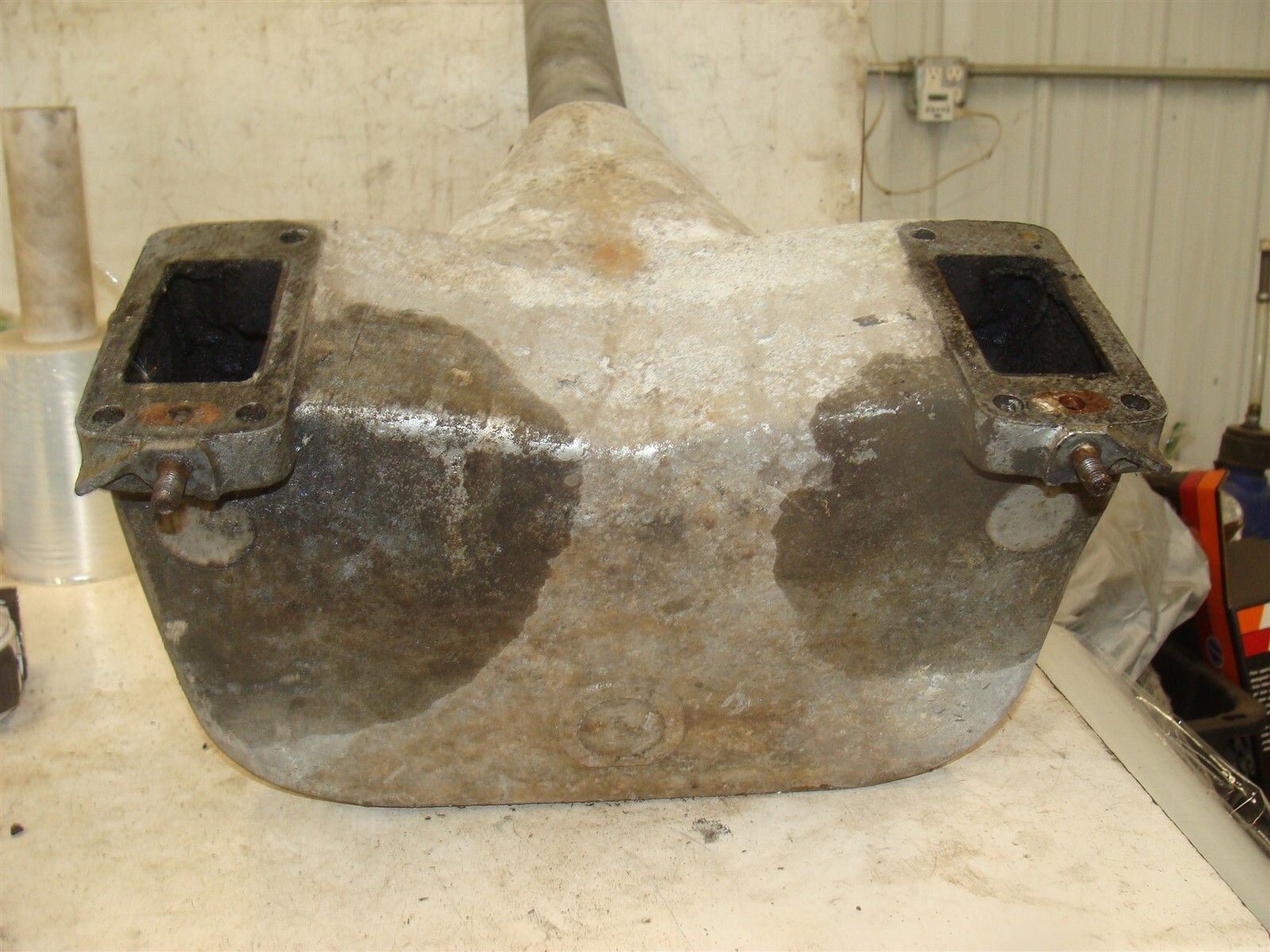 vintage 30's EVINRUDE SPEEDITWIN opposed outboard motor exhaust pipe