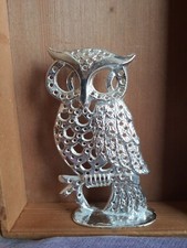 Vintage Silver Tone Owl Metal Pierced Earrings Holder Stand 1970's Torino 5.25"