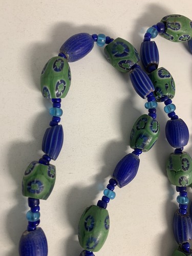 Venezianische Millefiori Murano oval blaue Zwiebelhaut Wassermelone Chevron Perlen - Bild 10 von 12