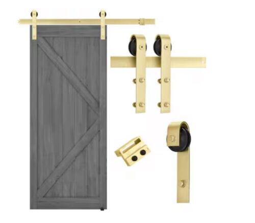 RELIABILT 78-In Soft Gold Indoor J-Strap Single Barn Door Hardware Kit - Picture 4 of 9