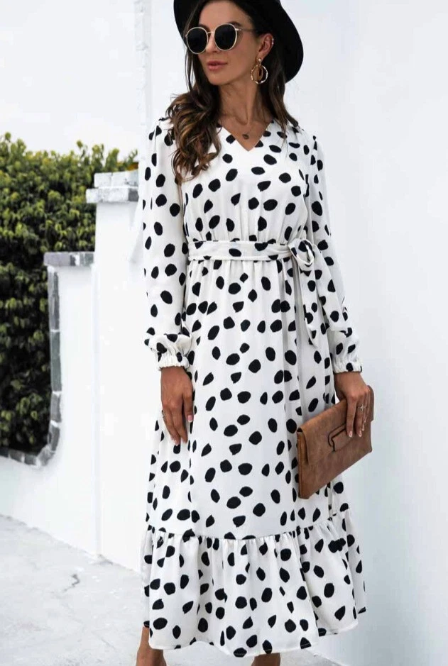 White midi dress clearance with black spots