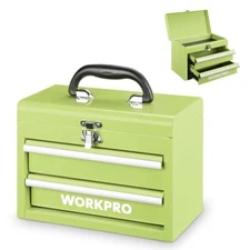 WORKPRO Portable Mini Metal Tool Box Tool Chest With 2 Drawers Lockable Latches