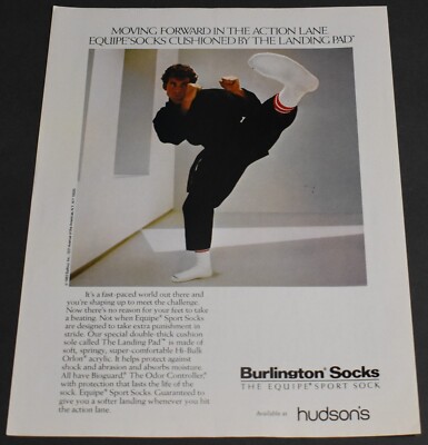 1984 Print Ad Burlington Socks Equipe Karate Moving Forward Sport Hudson's Art