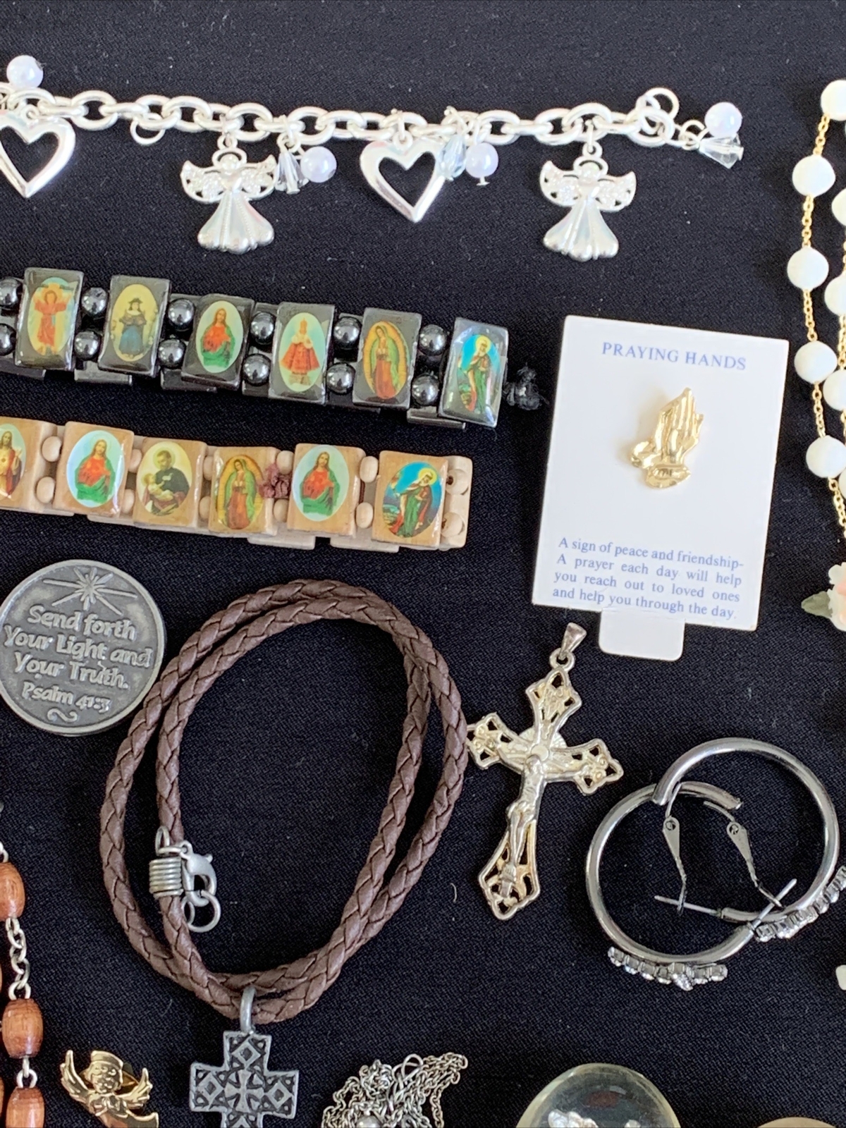 Vintage Religious Jewelry Lot Necklace Rosary Medal Cross Signed Catholic R775 eBay