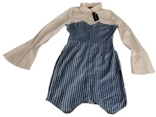 Fashion Nova "On Call Stripe" White/Blue Long Sleeve Dress Sz XS