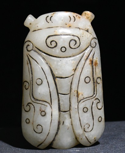 8CM China Hongshan Culture Old Jade Cicada Insect Beast Pattern Amuelt ...