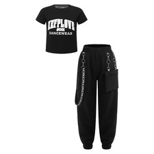 Kids Girls Crop Top With Pant Sweatpants Hip-Hop Active Outfit Juniors Costume