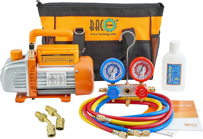3.6CFM Vacuum Pump Kit with Gauge & R410A Mini Split Adapters - Case Included