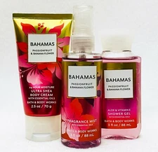 3pc SET Bath Body Works BAHAMAS PASSION BANANA FLOWER Mist Cream Wash Gel