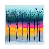 Winter Trees Sunset Watercolour Forest Huge Wall Art Square Print Picture