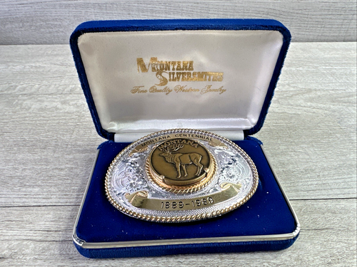 1989 Montana Centennial Belt Buckle MT Silversmiths SterlingSilver Plate 17-5000