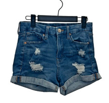 Aeropostale AERO High Rise Curvy Midi 3" Stretch Distressed Denim Shorts Size 6