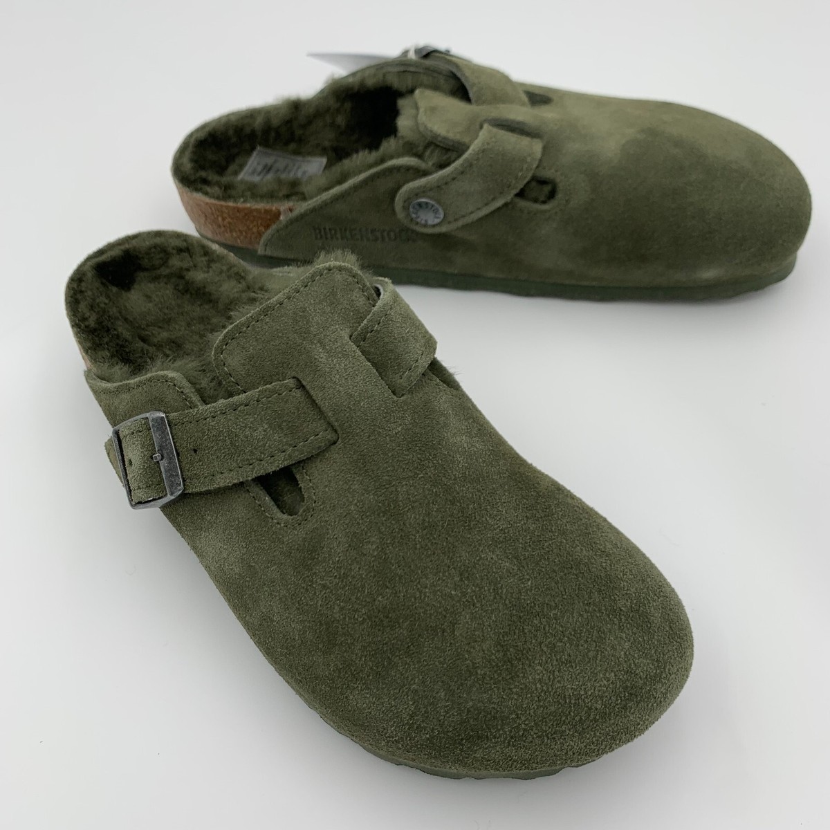 Birkenstock New w/ Box Boston Shearling Thyme Suede Leather