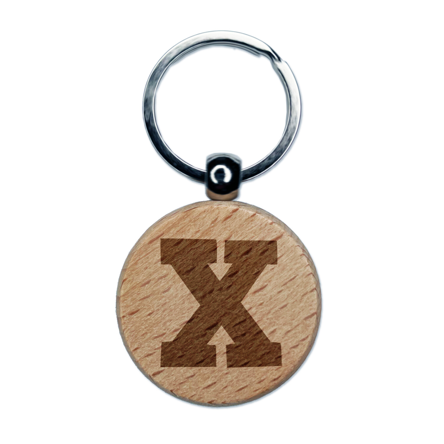 Letter X Uppercase Fun Bold Font Engraved Wood Round Keychain Tag Charm