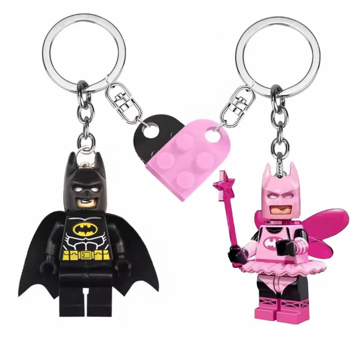 Batman Valentines 2 Couples Keyring Pink Batgirl DC Bag Charm Car