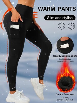 Thermal Insulation Leggings Double Pockets Each Side High Waist