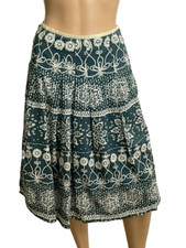 Womens Skirt Small Green Floral Pleated Cotton