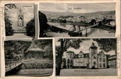 AK GRUSS AUS BAD NASSAU RHEIN LAHN KR. SCHLOSS UND GEBURTSHAUS STEIN 4 BILD 1916