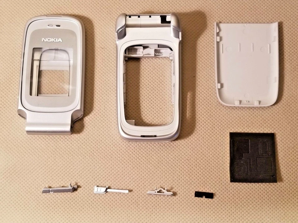 全新诺基亚 原始设备制造商 全外壳 镜头 后盖 按钮框 适用于 6085 6086 - 银色 — 第 2/4 张图片