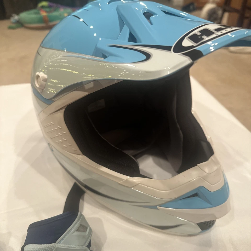 Casco de motocicleta HJC para mujer mediano con guantes Thor pequeños Foto 3 de 4