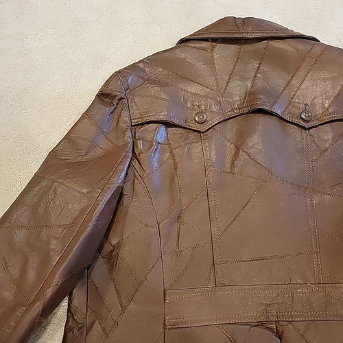 Giacca patchwork pelle vintage anni 60-70 uomo 42 Woodstock patch tasca marrone - Foto 22 di 24