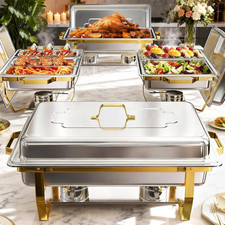 4-Pack 9Qt Gold 304 Stainless Steel Chafing Dish Sets, Food Warmers for Buffet