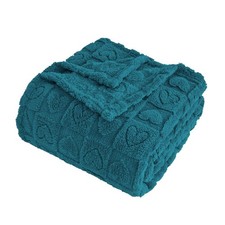 Heart Checkered Throw Blanket Soft Warm Fuzzy Gift 50x60 Inch Umber Blue
