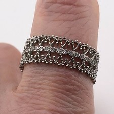 Band Cuff Ring Silver Tone & Sparkle Filigree Design UK Size P Adjustable